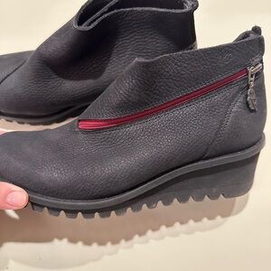 Black Ankle Boots with Red Zipper